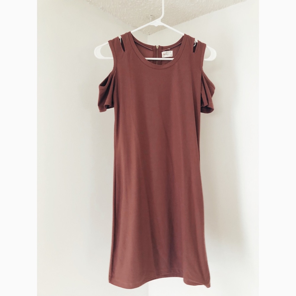 Mauve/purple off the shoulder dress